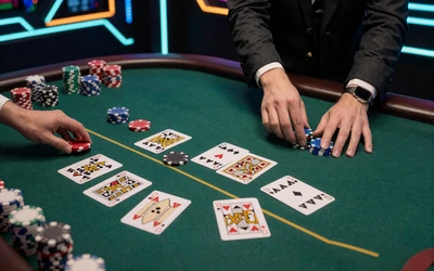 Live Blackjack bei XON Casino - professioneller Dealer mit Karten auf gr&uuml;nem Filz
