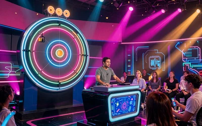 Live Game Shows bei XON Casino - Crazy Time Gl&uuml;cksrad mit Neon-Beleuchtung